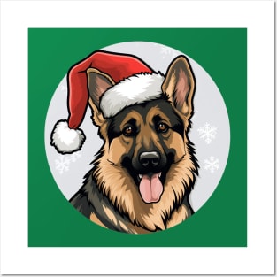 Christmas German Shepherd Santa Hat Posters and Art